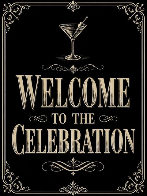 Welcome sign in the Chalkboard Martini 30th Birthday Invitation design