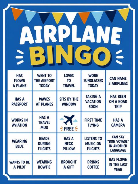 Bingo grid in the Soaring Airplane Birthday Party design