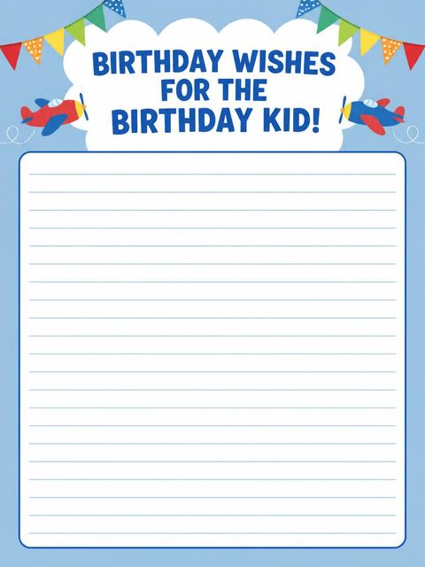 Wishes page in the Soaring Airplane Birthday Party design