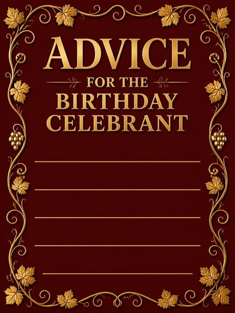 Advice card in the Burgundy Gold Grapevine 40th Birthday design