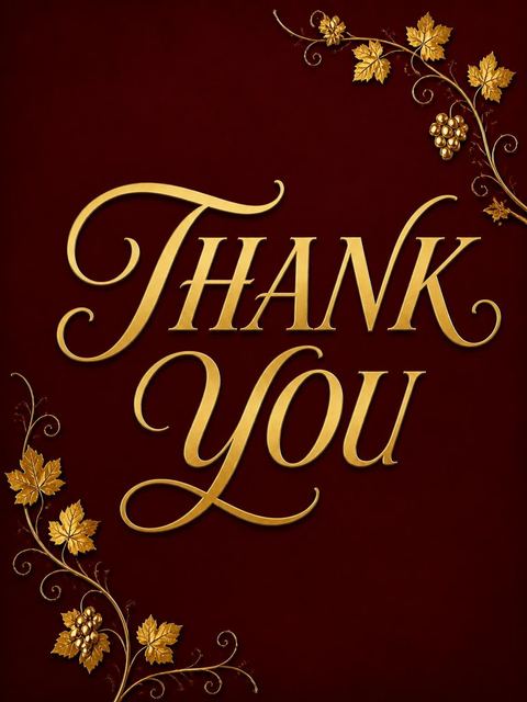 Thank-you flat in the Burgundy Gold Grapevine 40th Birthday design