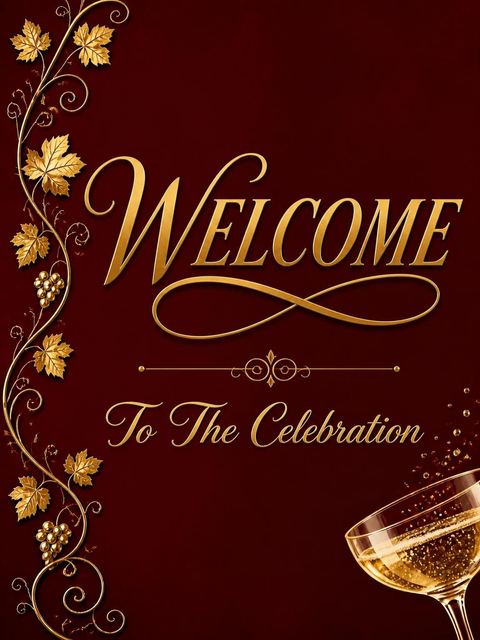 Welcome sign in the Burgundy Gold Grapevine 40th Birthday design