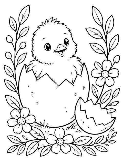 Coloring sheet in the Watercolor Chick Gingham 1st Birthday design