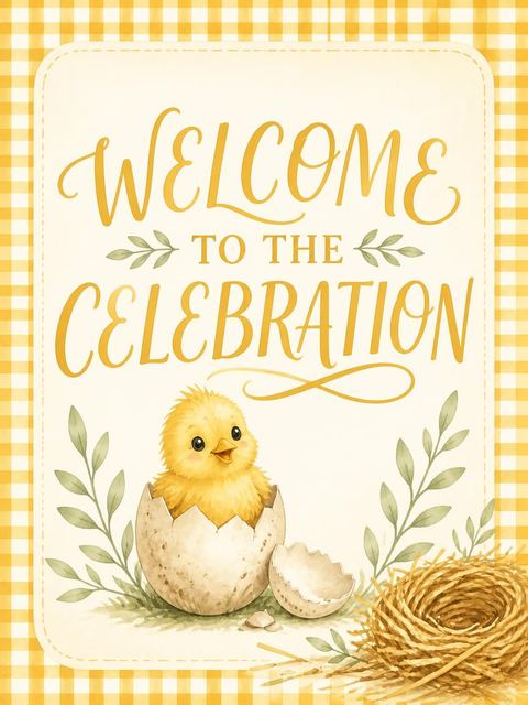 Welcome sign in the Watercolor Chick Gingham 1st Birthday design