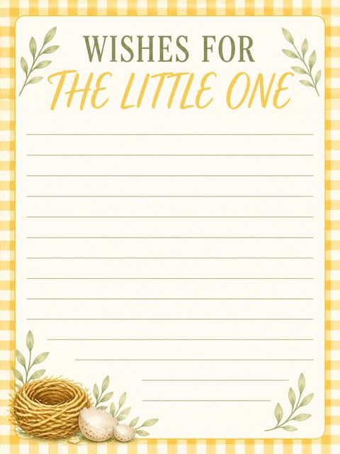 Wishes page in the Watercolor Chick Gingham 1st Birthday design
