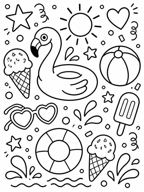 Coloring sheet in the Colorful Doodle Pool 6th Birthday design