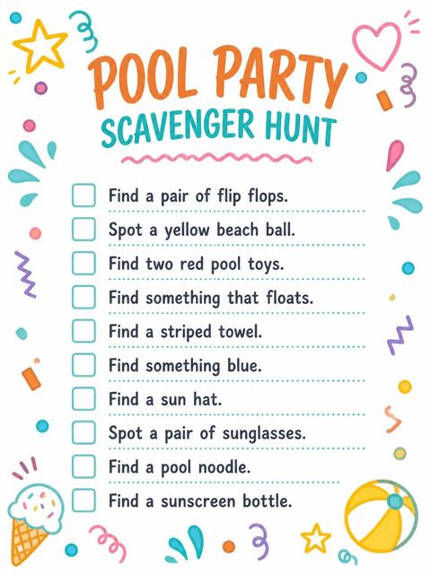 Scavenger hunt in the Colorful Doodle Pool 6th Birthday design