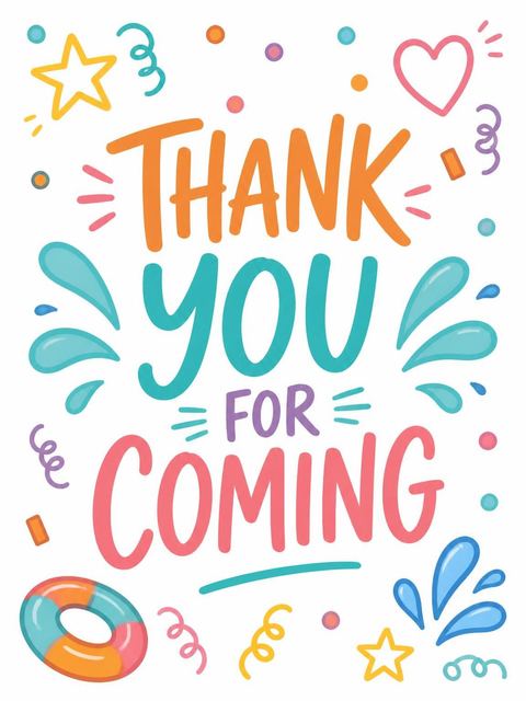 Thank-you flat in the Colorful Doodle Pool 6th Birthday design