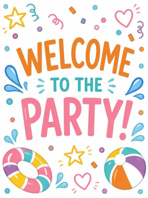 Welcome sign in the Colorful Doodle Pool 6th Birthday design