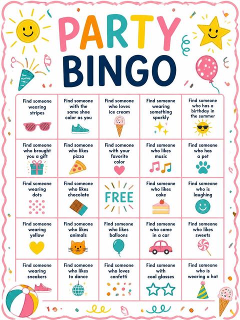 Bingo grid in the Bright Icon Playful 10th Birthday Invitation design