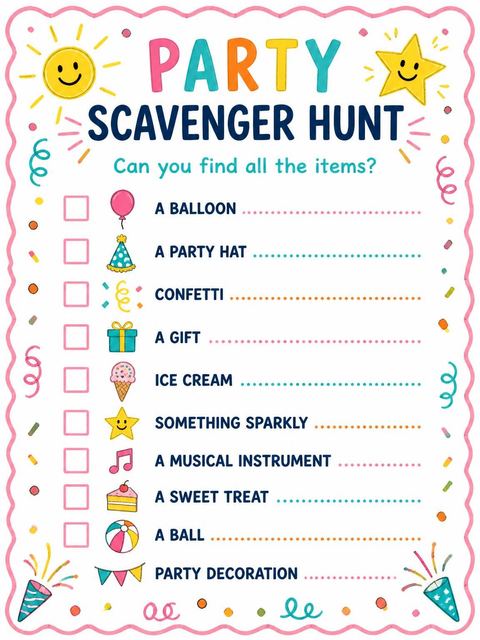 Scavenger hunt in the Bright Icon Playful 10th Birthday Invitation design