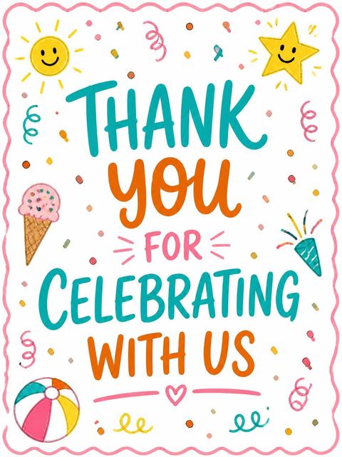 Thank-you flat in the Bright Icon Playful 10th Birthday Invitation design