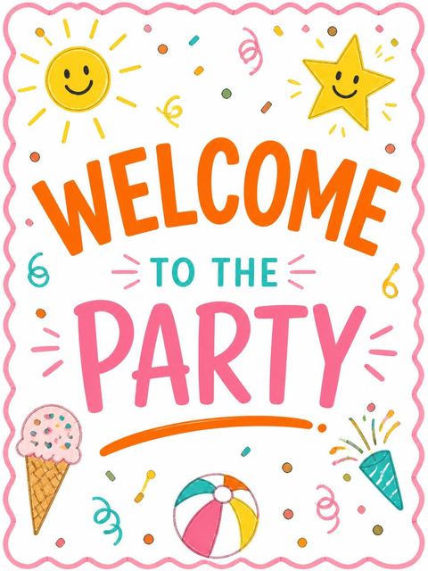 Welcome sign in the Bright Icon Playful 10th Birthday Invitation design