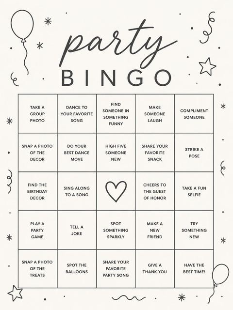 Bingo grid in the Minimalist Black and White 13th Birthday Invitation design