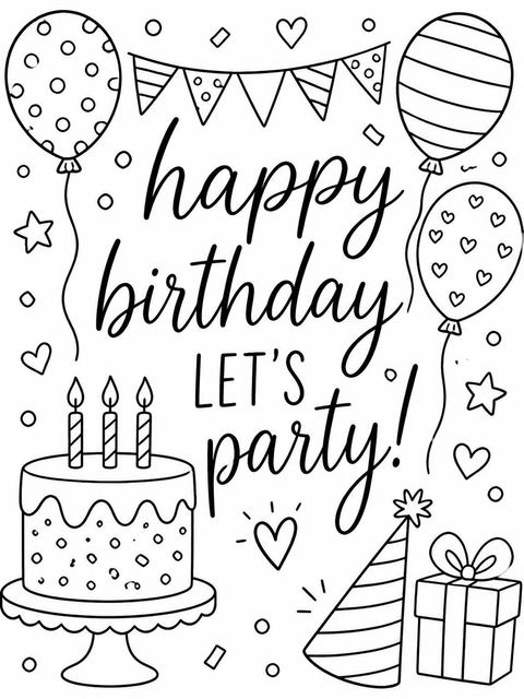 Coloring sheet in the Minimalist Black and White 13th Birthday Invitation design