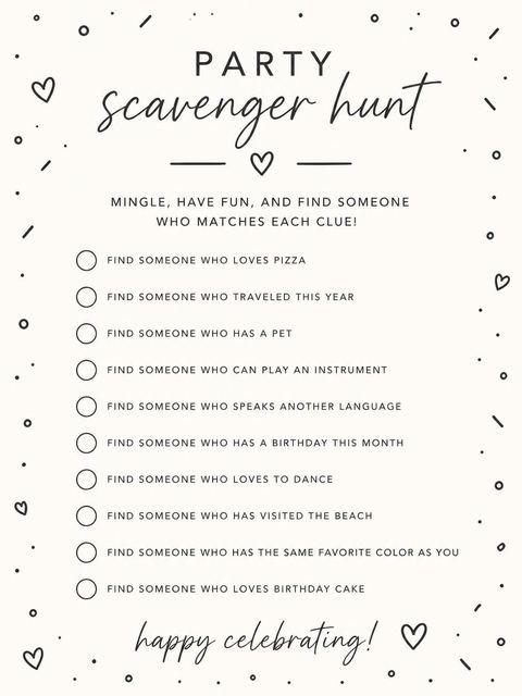 Scavenger hunt in the Minimalist Black and White 13th Birthday Invitation design