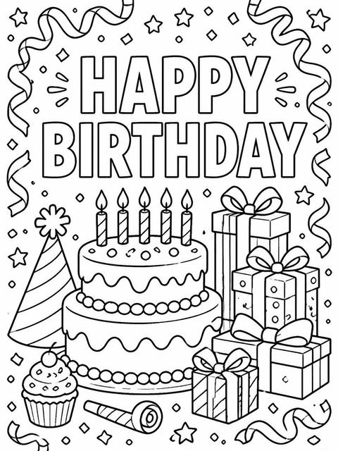 Coloring sheet in the Pastel Streamer Confetti Birthday Invitation design