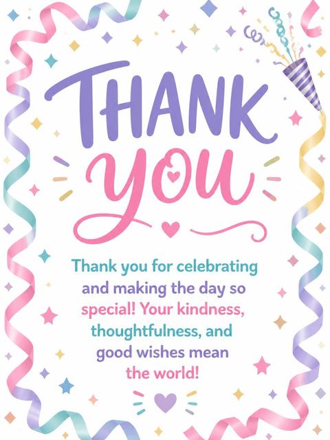 Thank-you flat in the Pastel Streamer Confetti Birthday Invitation design