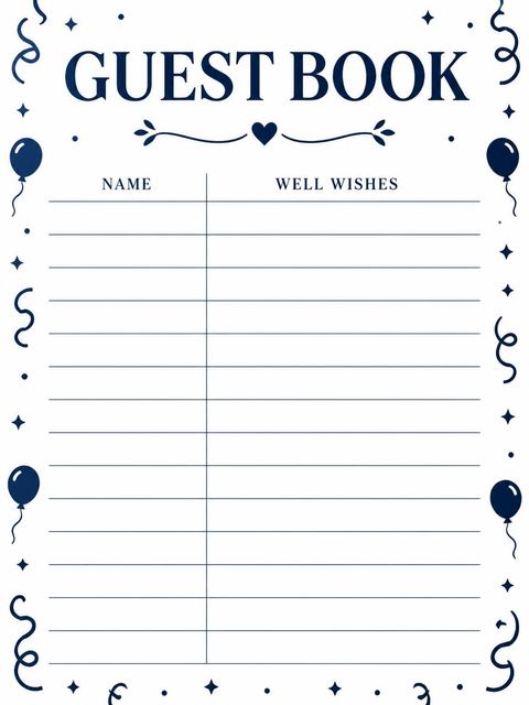 Guest sign-in sheet in the Navy Bold Typography Milestone Birthday design