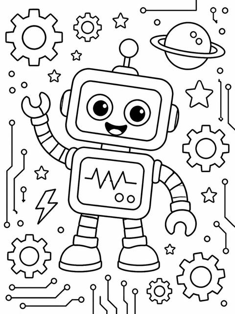 Coloring sheet in the Blue and Orange Robot 2nd Birthday design