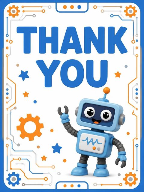 Thank-you flat in the Blue and Orange Robot 2nd Birthday design
