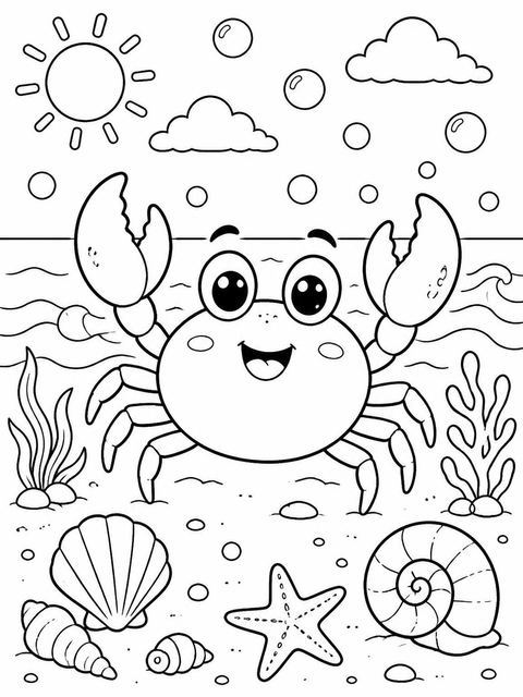 Coloring sheet in the Cartoon Crab Beach 2nd Birthday design