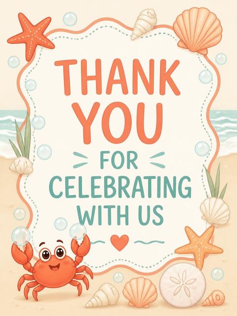 Thank-you flat in the Cartoon Crab Beach 2nd Birthday design