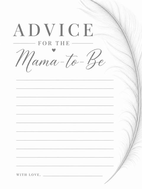Advice card in the Minimalist Grey Feather Baby Shower design