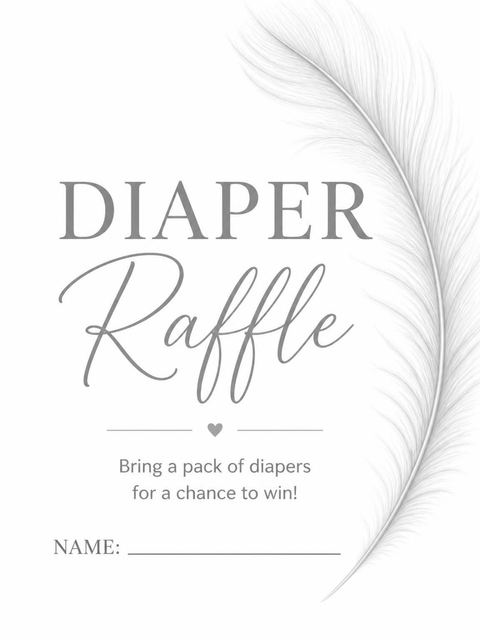 Diaper raffle ticket in the Minimalist Grey Feather Baby Shower design