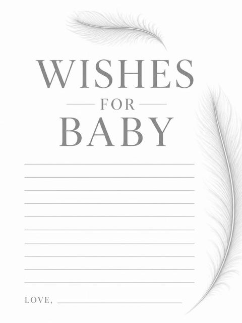 Wishes page in the Minimalist Grey Feather Baby Shower design