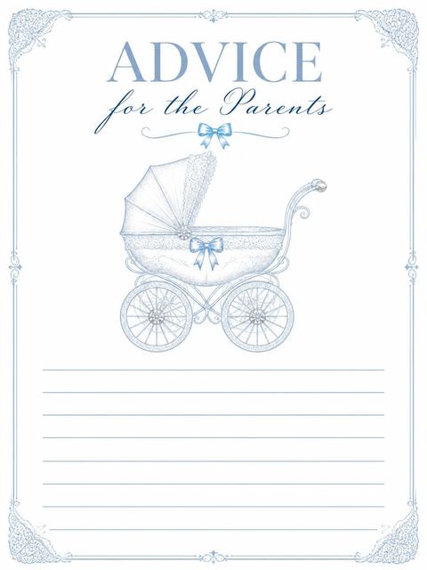 Advice card in the Blue Vintage Carriage Baby Shower design