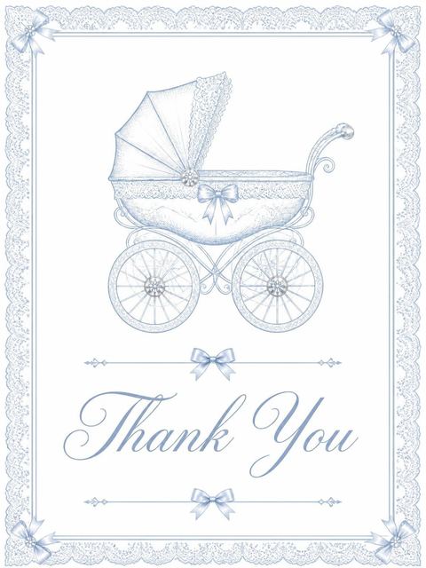 Thank-you flat in the Blue Vintage Carriage Baby Shower design