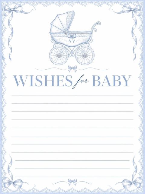 Wishes page in the Blue Vintage Carriage Baby Shower design