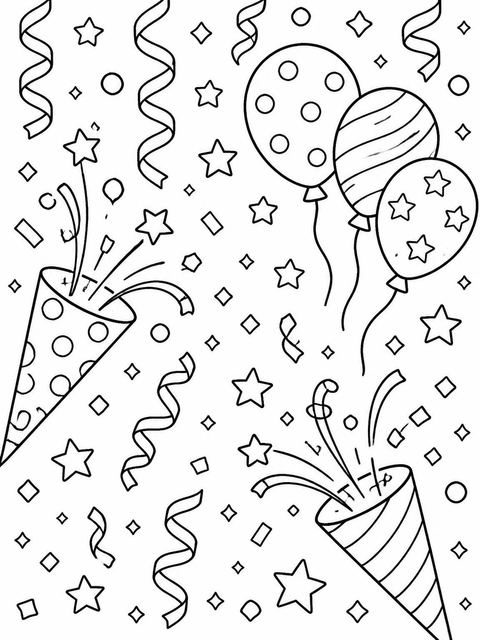 Coloring sheet in the Confetti Star Party Poppers 6th Birthday design