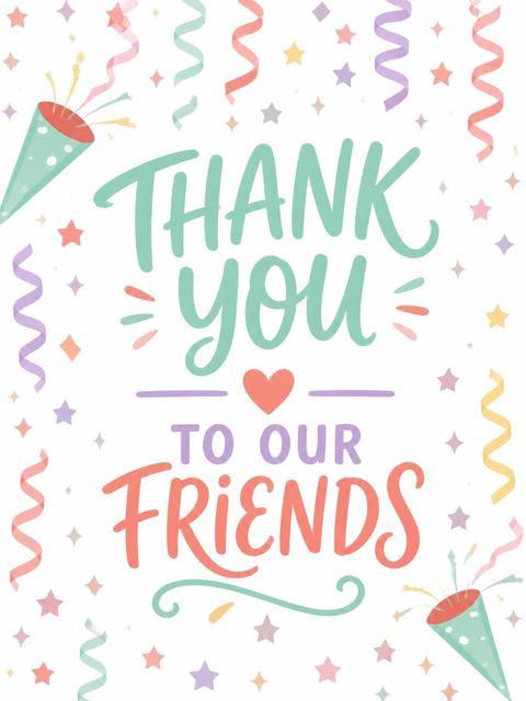 Thank-you flat in the Confetti Star Party Poppers 6th Birthday design