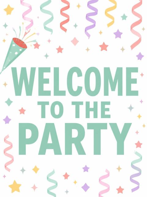 Welcome sign in the Confetti Star Party Poppers 6th Birthday design