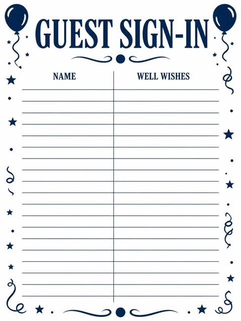 Guest sign-in sheet in the Navy Bold Typography Milestone Birthday design