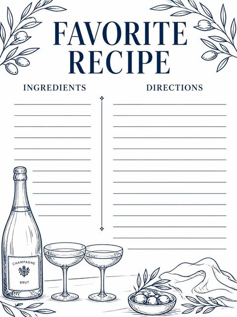 Recipe card in the Navy Ink Champagne 33rd Birthday Dinner design