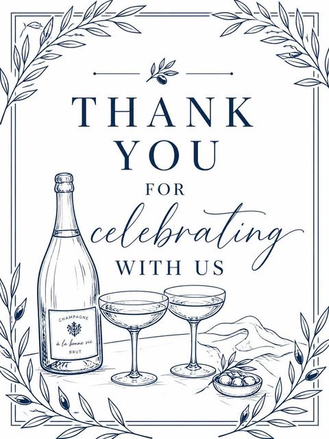 Thank-you flat in the Navy Ink Champagne 33rd Birthday Dinner design