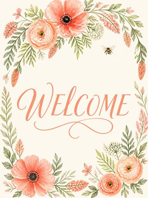Welcome sign in the Watercolor Honeybee Floral Bridal Shower design