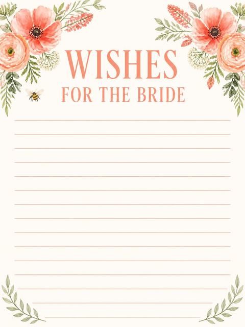 Wishes page in the Watercolor Honeybee Floral Bridal Shower design