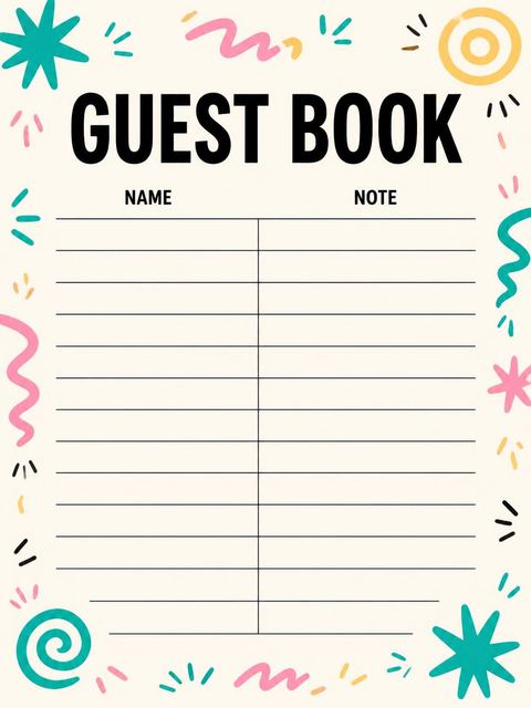 Guest sign-in sheet in the Teal Pink Doodle 2nd Birthday Invitation design