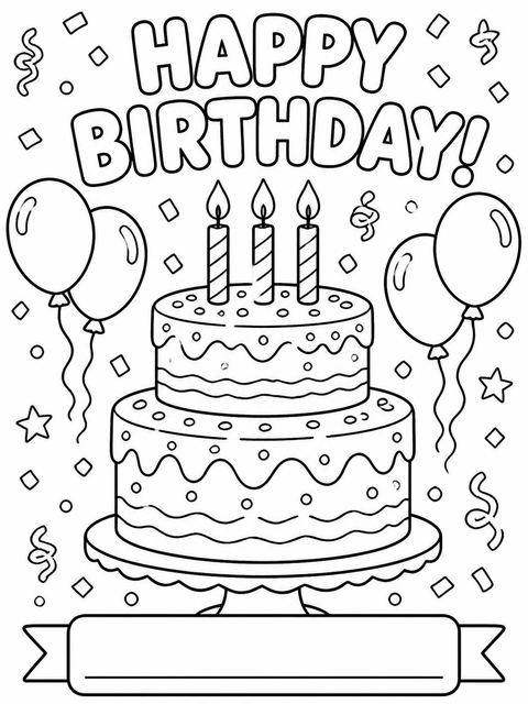 Coloring sheet in the Watercolor Tiered Cake 2nd Birthday Invite design