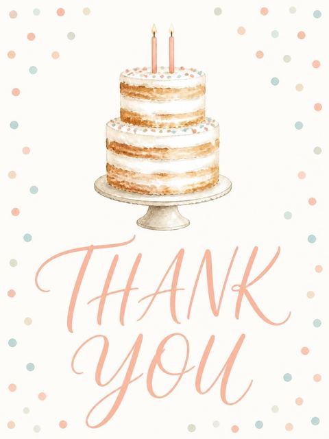 Thank-you flat in the Watercolor Tiered Cake 2nd Birthday Invite design