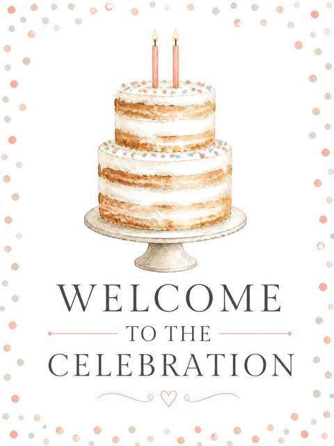 Welcome sign in the Watercolor Tiered Cake 2nd Birthday Invite design