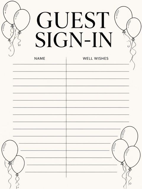 Guest sign-in sheet in the Cream and Black Line-Art 16th Birthday design