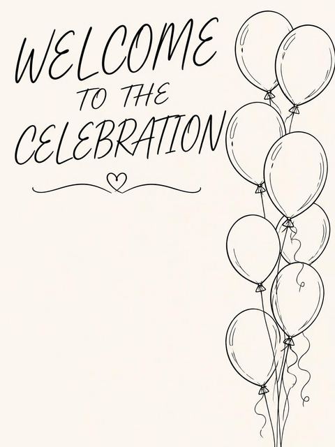 Welcome sign in the Cream and Black Line-Art 16th Birthday design