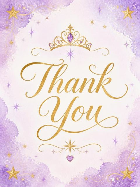 Thank-you flat in the Lavender Watercolor Princess 5th Birthday design
