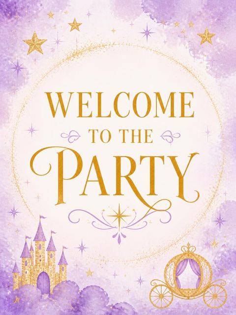 Welcome sign in the Lavender Watercolor Princess 5th Birthday design