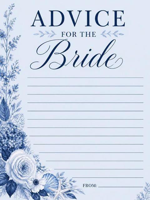 Advice card in the Indigo Watercolor Coastal Bridal Shower design